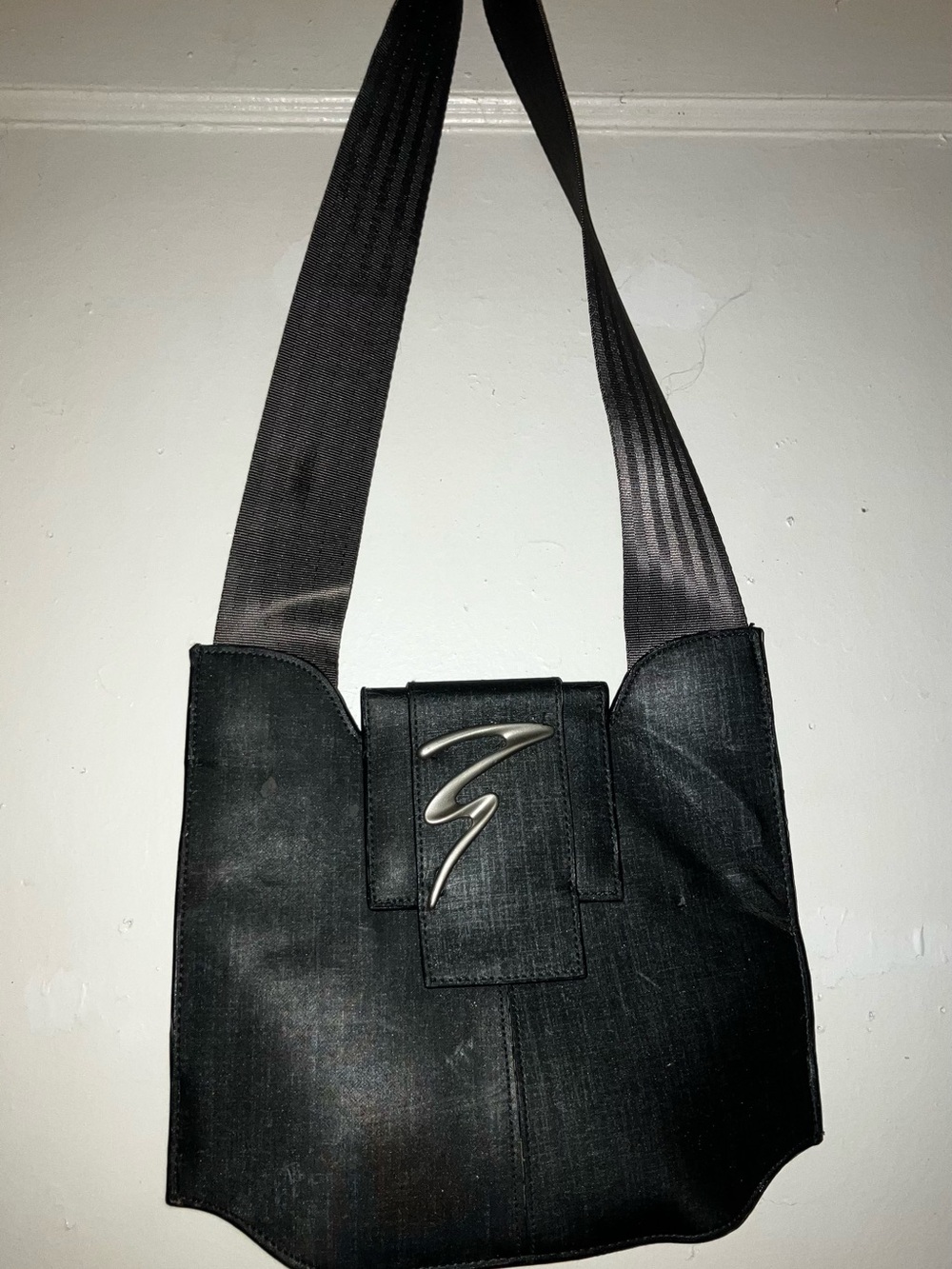 Vintage M.C. Gray Shoulder messenger Bag with Silver Accent